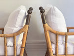 Two Pairs of 1950's French Bamboo Armchairs with Brass Details