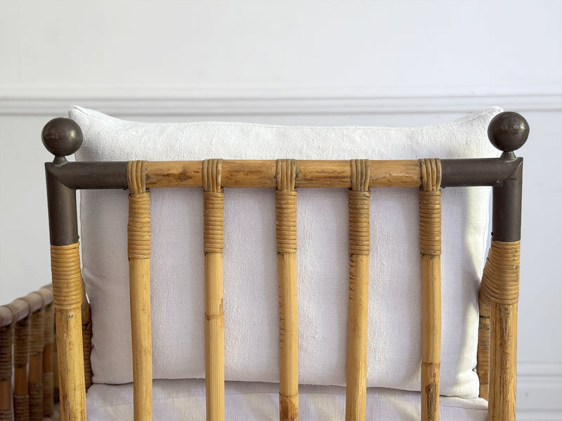 Two Pairs of 1950's French Bamboo Armchairs with Brass Details