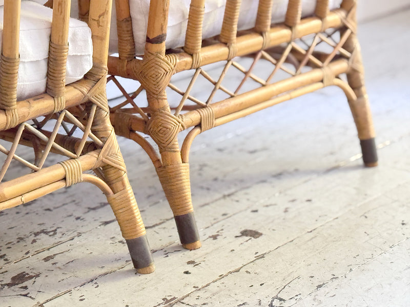 Two Pairs of 1950's French Bamboo Armchairs with Brass Details
