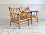 Two Pairs of 1950's French Bamboo Armchairs with Brass Details