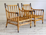 Two Pairs of 1950's French Bamboo Armchairs with Brass Details