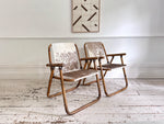 Two Pairs of 1970's Folding Bamboo Cowhide Armchairs