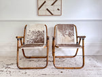 Two Pairs of 1970's Folding Bamboo Cowhide Armchairs