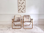 Two Pairs of 1970's Folding Bamboo Cowhide Armchairs
