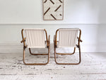 Two Pairs of 1970's Folding Bamboo Cowhide Armchairs