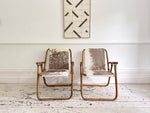 Two Pairs of 1970's Folding Bamboo Cowhide Armchairs
