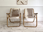 Two Pairs of 1970's Folding Bamboo Cowhide Armchairs