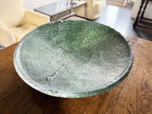 An Extra Large Glazed Green Vintage Moroccan Serving Fruit Dish on Stand