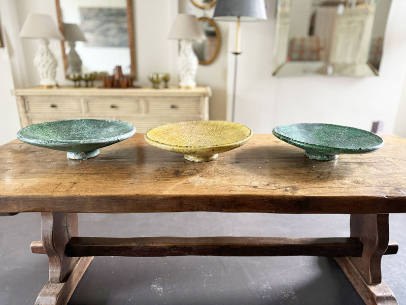 An Extra Large Glazed Green Vintage Moroccan Serving Fruit Dish on Stand