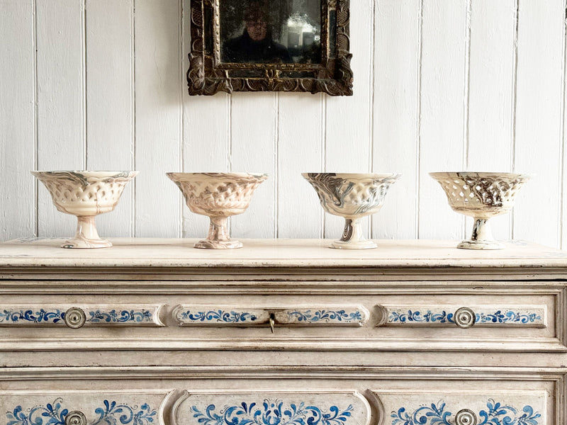 Vintage Pichon d'Uzès Marbled Ceramic Serving Bowl on Stand II
