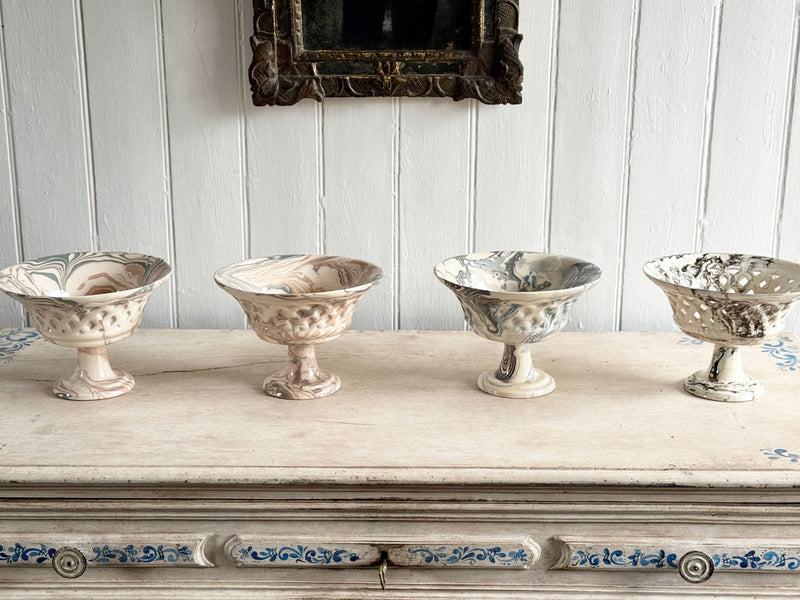 Vintage Pichon d'Uzès Marbled Ceramic Serving Bowl on Stand II