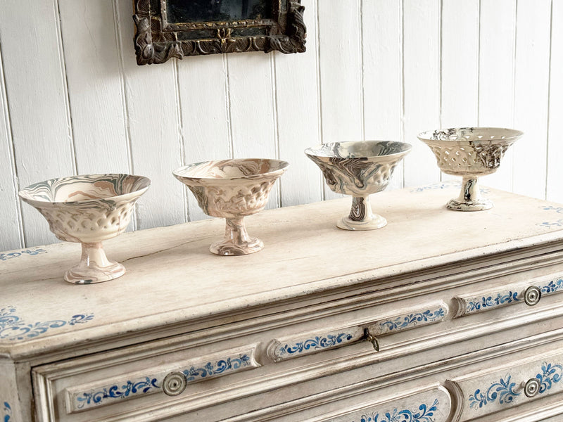Vintage Pichon d'Uzès Marbled Ceramic Serving Bowl on Stand II