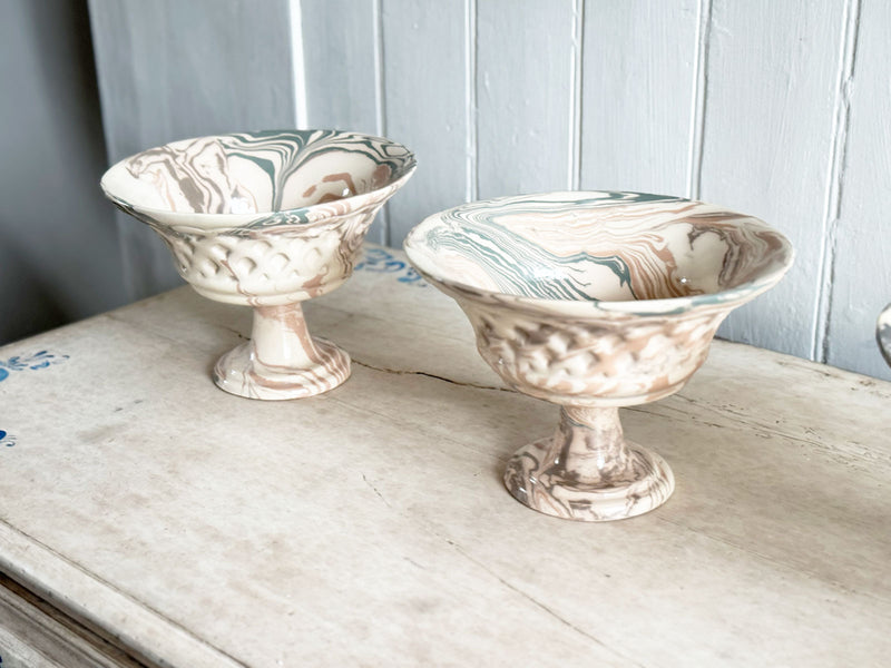 Vintage Pichon d'Uzès Marbled Ceramic Serving Bowl on Stand II