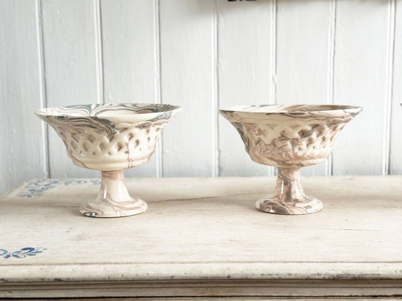 Vintage Pichon d'Uzès Marbled Ceramic Serving Bowl on Stand II
