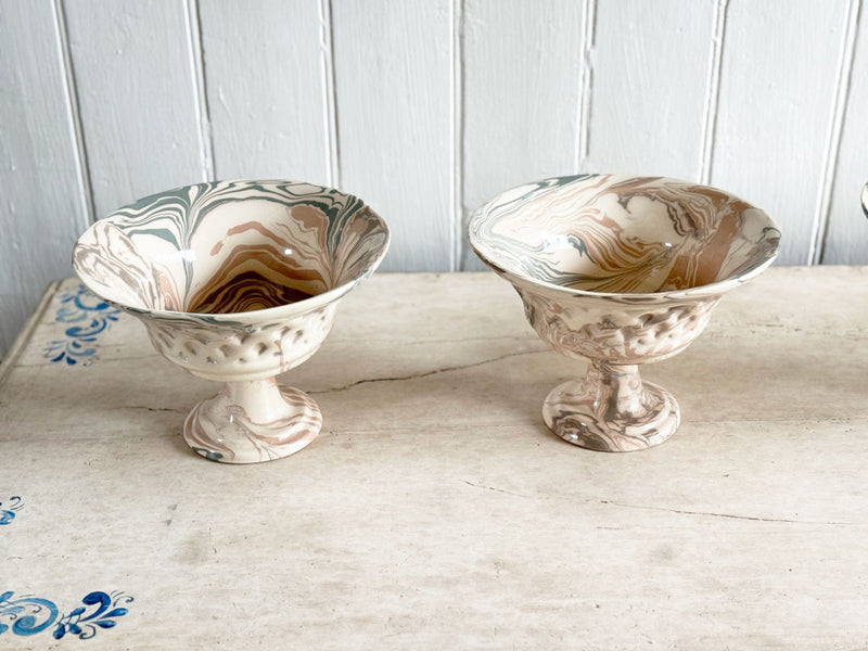 Vintage Pichon d'Uzès Marbled Ceramic Serving Bowl on Stand II