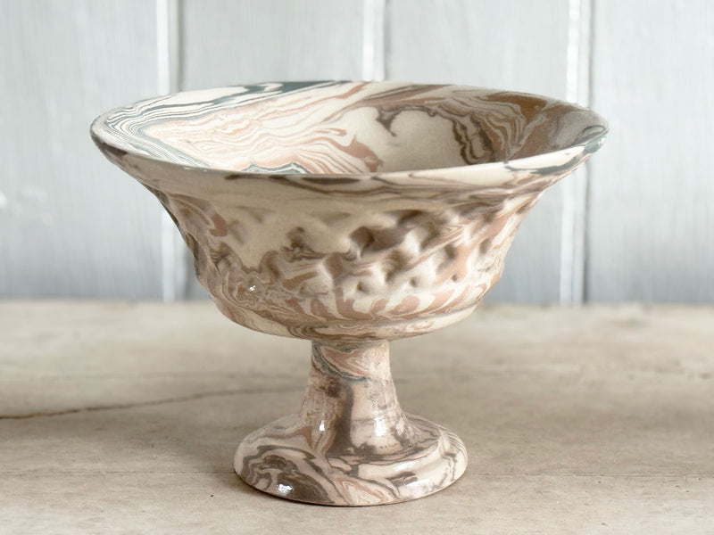 Vintage Pichon d'Uzès Marbled Ceramic Serving Bowl on Stand II