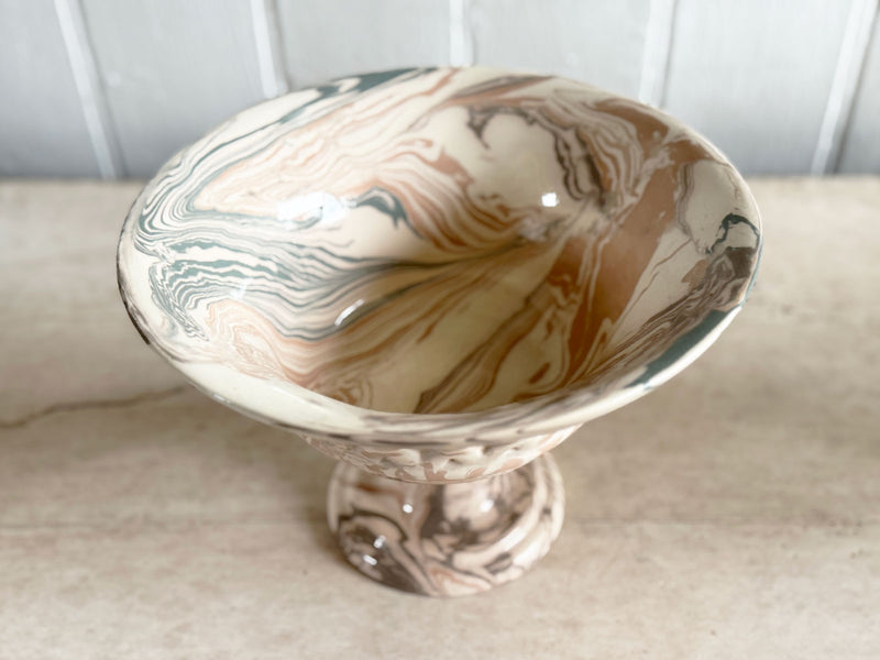 Vintage Pichon d'Uzès Marbled Ceramic Serving Bowl on Stand II