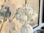 An Elegant 1950's Manises White Glazed Fruit Table Lamp on Pedestal