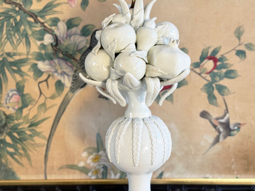 An Elegant 1950's Manises White Glazed Fruit Table Lamp on Pedestal