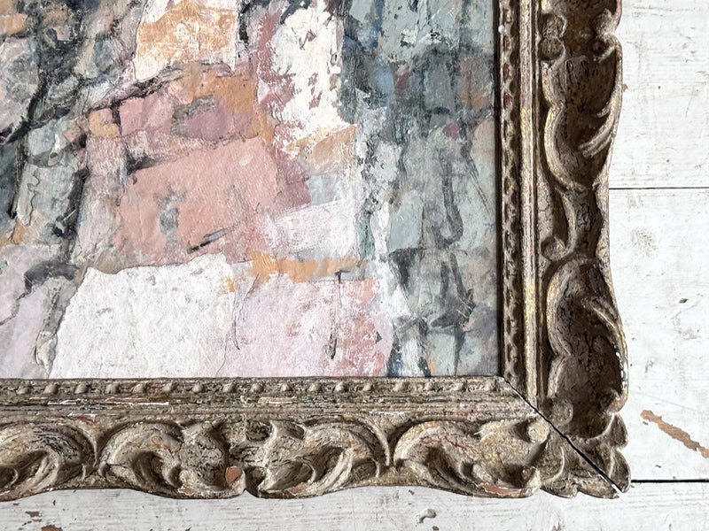 A Vintage Pink Grey Abstract Artwork in Antique Montparnasse Frame I