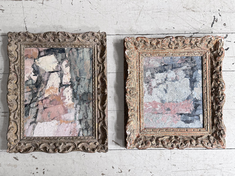A Vintage Pink Grey Abstract Artwork in Antique Montparnasse Frame I