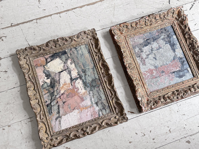 A Vintage Pink Grey Abstract Artwork in Antique Montparnasse Frame I