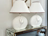 A Vintage Pair of White Ceramic Pencil Reed Effect Table Lamps