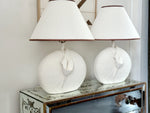 A Vintage Pair of White Ceramic Pencil Reed Effect Table Lamps