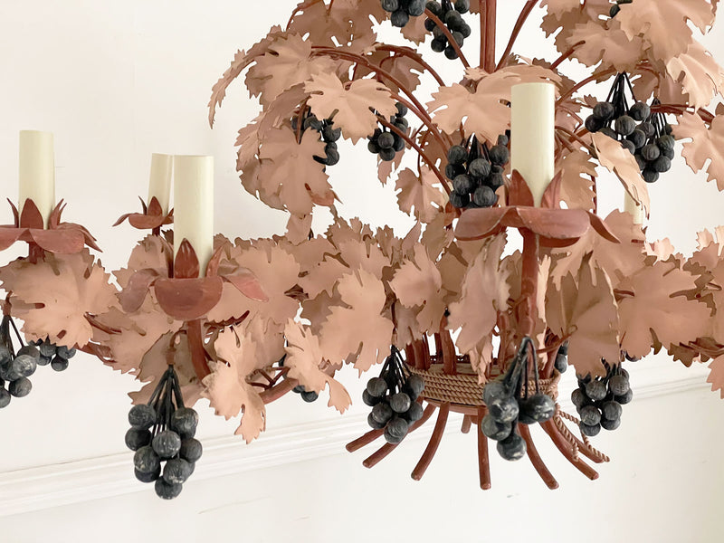 An impressive 1950's French Polychrome Metal Vine & Grape Chandelier