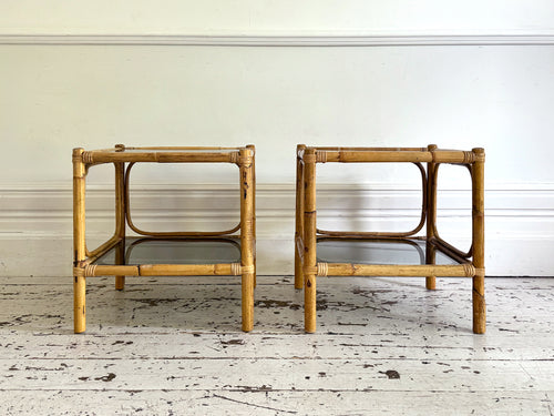 A Pair of 1970's Italian Two Tier Brass and Glass Side Tables