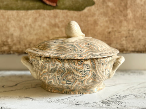 Vintage Pichon d'Uzes Marbled Ceramic Lidded Serving Dish