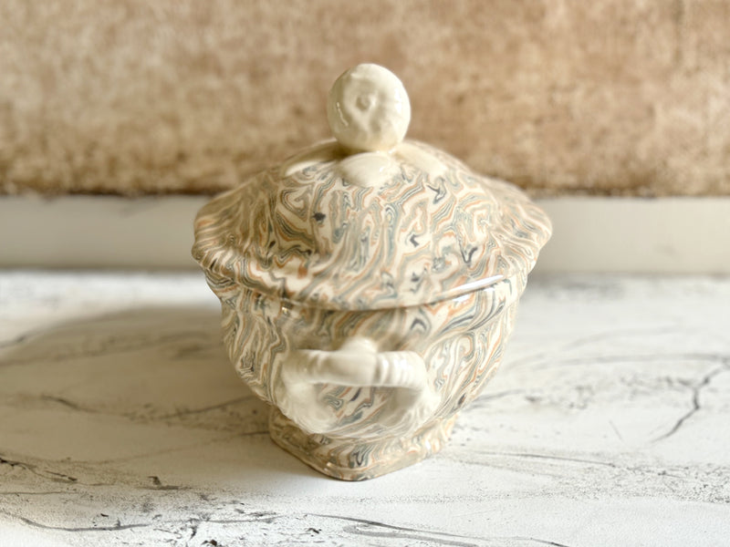 Vintage Pichon d'Uzes Marbled Ceramic Lidded Serving Dish