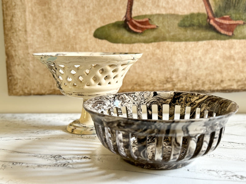 Vintage Pichon d'Uzes Marbled Ceramic Serving Bowl