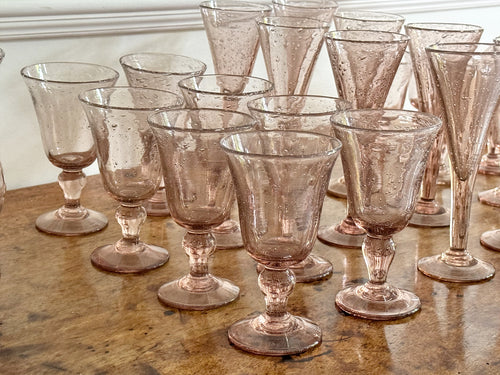 A Set of Signed 1960's Biot Pale Pink Wine & Champage Glasses & Decanter