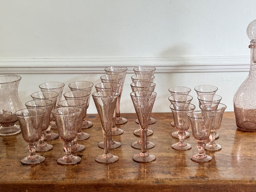 A Set of Signed 1960's Biot Pale Pink Wine & Champage Glasses & Decanter