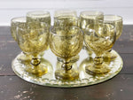 A Set of 9 Vintage Green Biot Wine Glasses