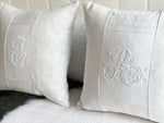 A - An Antique French White on White 'A' Monogrammed 40cm Cushion