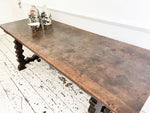 A Superb 17th C Spanish Single Plank Walnut Top Table with Metalwork Stretcher