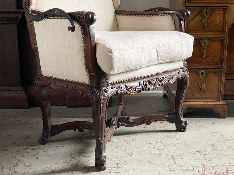 A Rare 18th C French Ratchet Adjustable Wing Chair