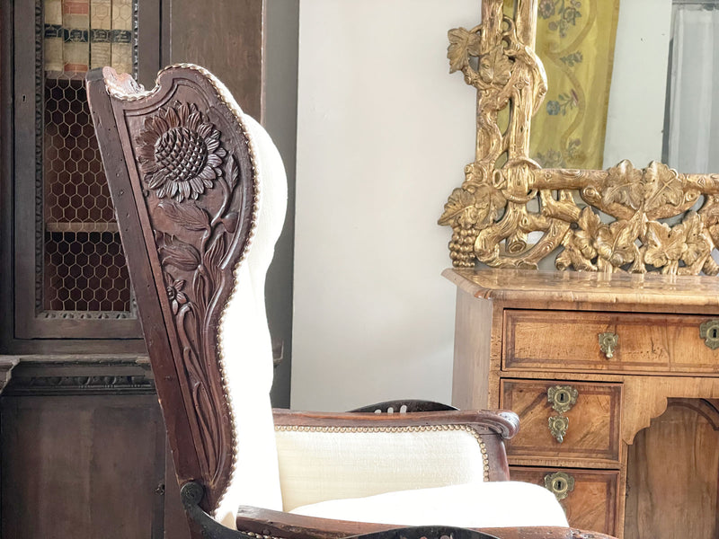 A Rare 18th C French Ratchet Adjustable Wing Chair