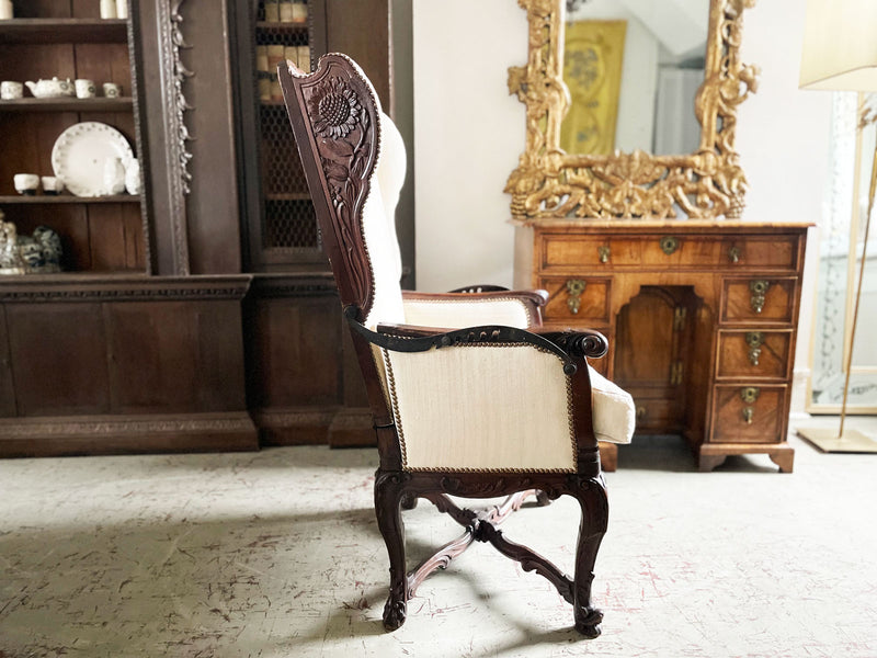 A Rare 18th C French Ratchet Adjustable Wing Chair