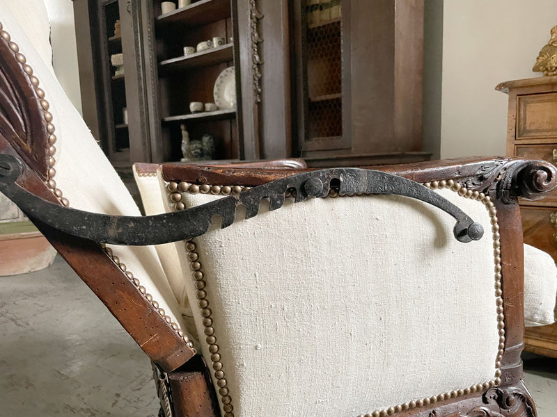 A Rare 18th C French Ratchet Adjustable Wing Chair