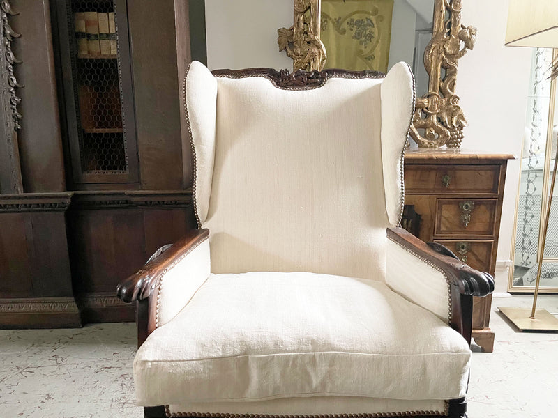 A Rare 18th C French Ratchet Adjustable Wing Chair