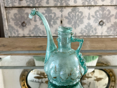 Exquisite Hand Blown 18th Century French Green Glass Oil Vessel