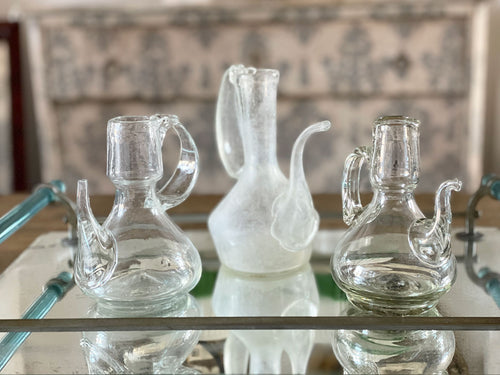 Exquisite Hand Blown 18th Century French Glass Oil Vessels - Set of Three
