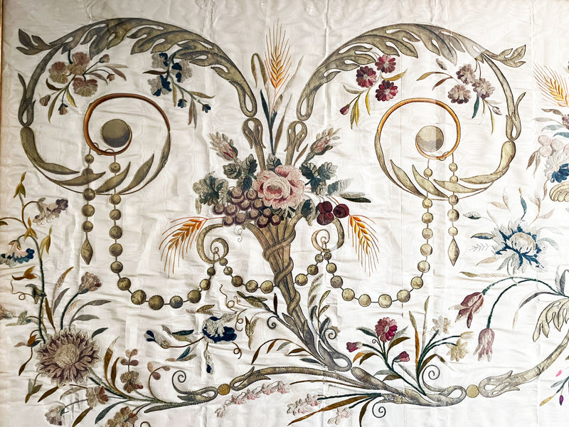 A Large 18th C Italian Framed Silk Embroidery