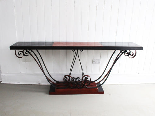 A 1930's Italian Painted Wood & Wrought Iron Console Table