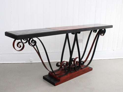 A 1930's Italian Painted Wood & Wrought Iron Console Table