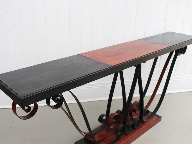 A 1930's Italian Painted Wood & Wrought Iron Console Table