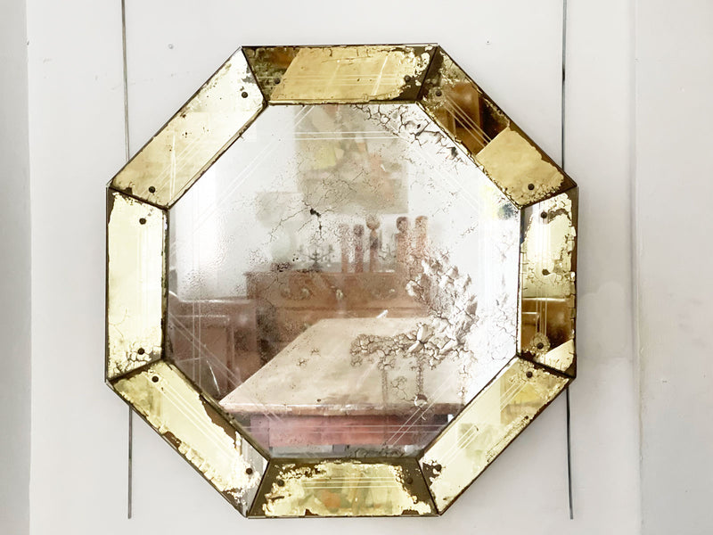 A 1930's Hexagonal Mirror with Yellow Mirrored Frame